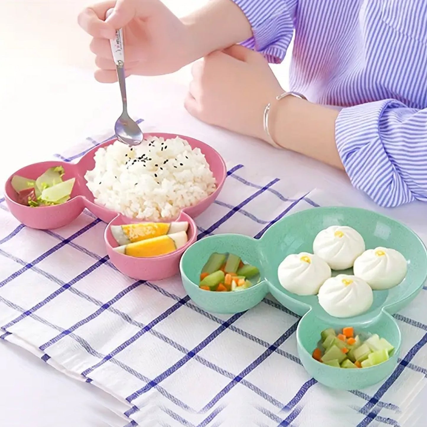 Mickey Mouse-shaped kids' food plate, durable and BPA-free.