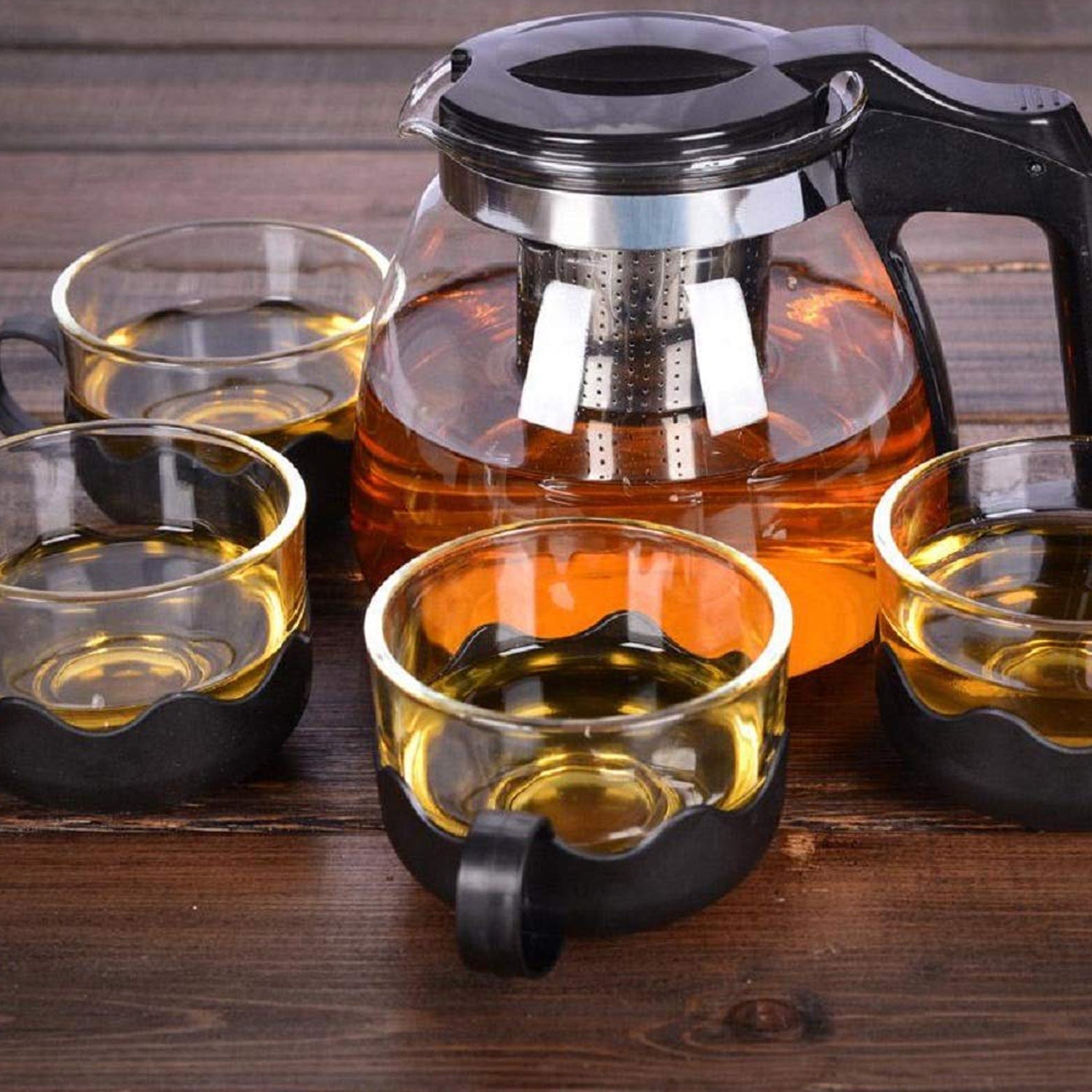 Flame Proof Glass Kettle & Cup Set With Strainer High Quality Kettle Set For Home & Café Use  (4 Cup & 1 Kettle) (24 Pc MOQ) - Springkart 