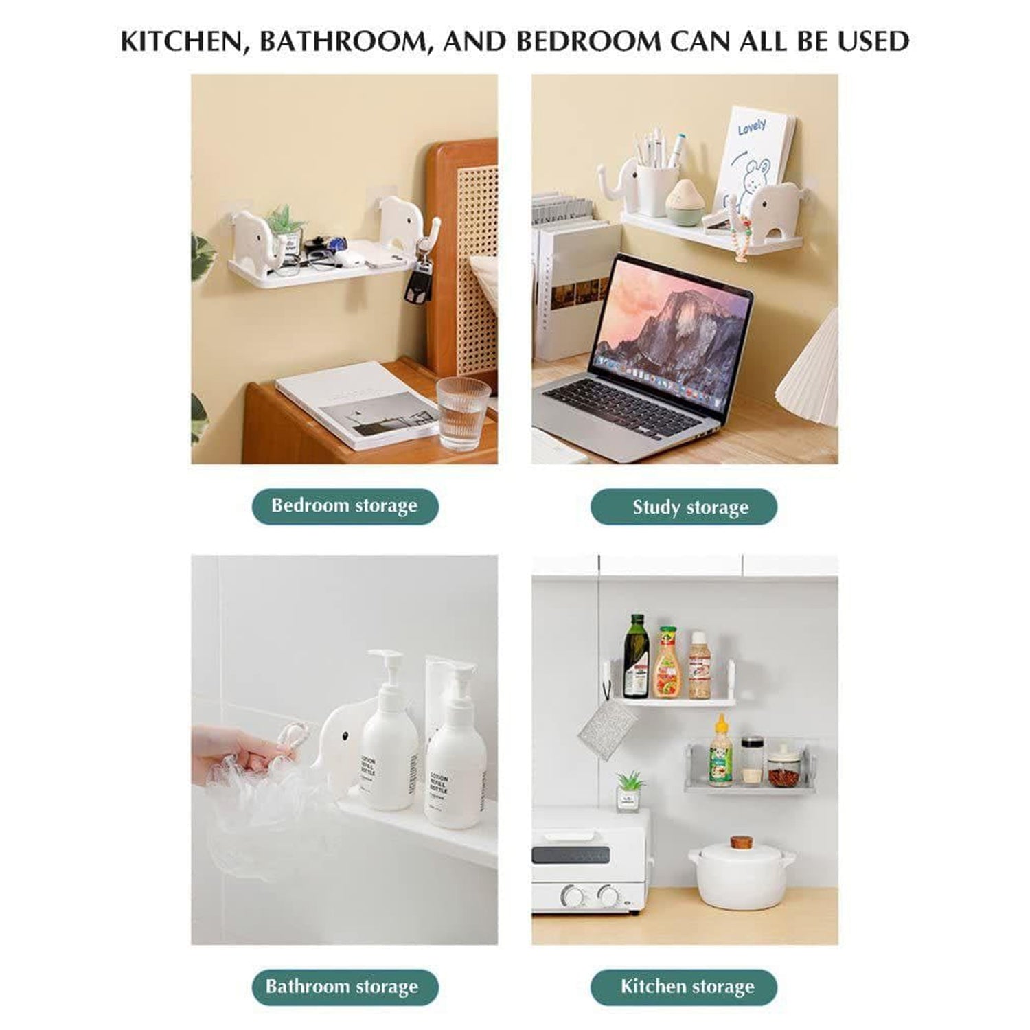 MULTIFUNCTIONAL ELEPHANT SHAPED STORAGE SHELF, NO PUNCHING WALL MOUNTED MINI STORAGE RACK, CREATIVE CUTE ELEPHANT SHELF ORGANIZER FOR KITCHEN BATHROOM BEDROOM STUDY - Springkart 
