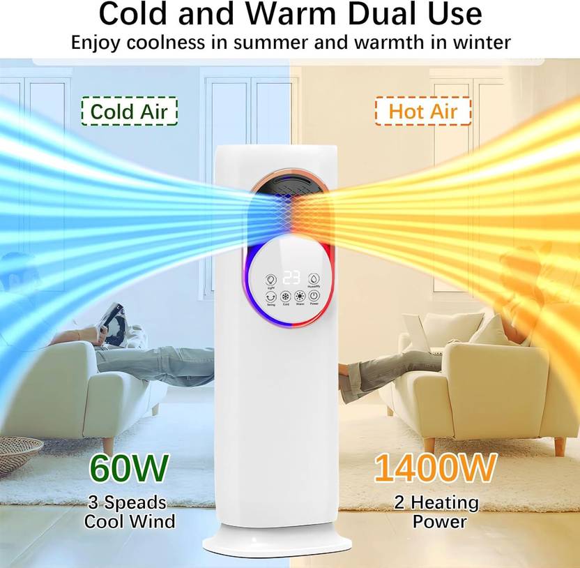 Senkiddpro 120° Rotating Tower Cooler with Heater,Humidifier & Cooler ,4L Water Tank Remote Controlled Tower Fan (White | Pack of 1)