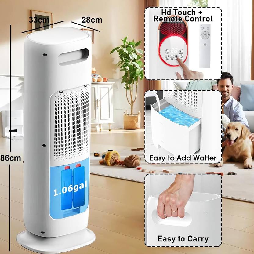 Senkiddpro 120° Rotating Tower Cooler with Heater,Humidifier & Cooler ,4L Water Tank Remote Controlled Tower Fan (White | Pack of 1)