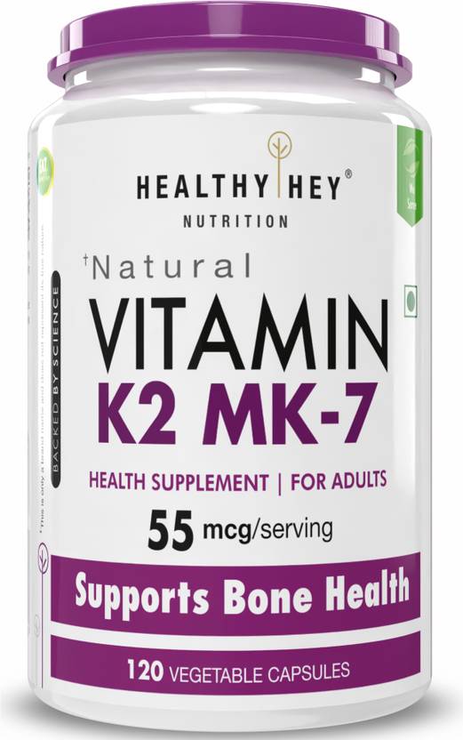 HealthyHey Nutrition Vitamin K2-MK7-100% Vegetarian Source - Support Bone Health- 55 mcg (120 No)