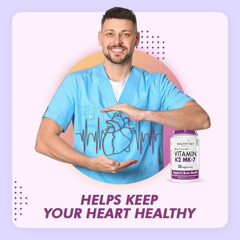 HealthyHey Nutrition Vitamin K2-MK7-100% Vegetarian Source - Support Bone Health- 55 mcg (120 No)