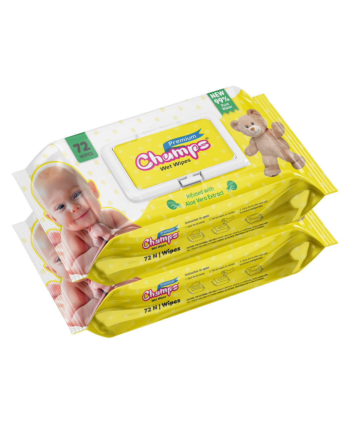 Champs Premium Wet Wipes Infused With Aloe Vera Extract Wet Wipes (72 N Wipes ) - Springkart 