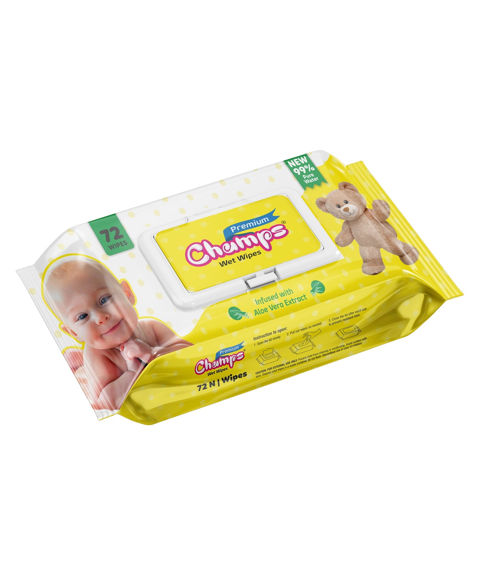 Champs Premium Wet Wipes Infused With Aloe Vera Extract Wet Wipes (72 N Wipes ) - Springkart 