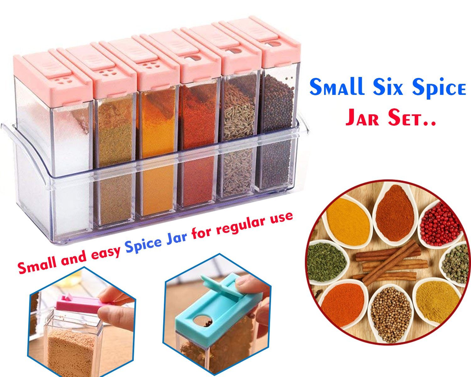 122 Plastic Spice Jars (6 Pcs 14x22x8cm Multicolour) - Springkart 