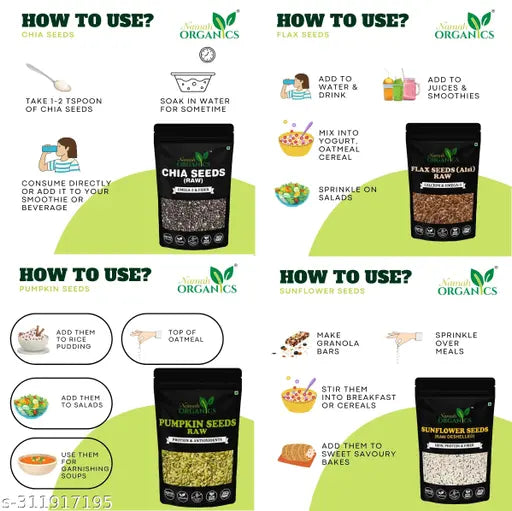 Raw chia seeds, flax Seeds, pumpkin seeds, sunflower seeds(100GM EACH) combo for Weight Loss(total-400gm) - Springkart 