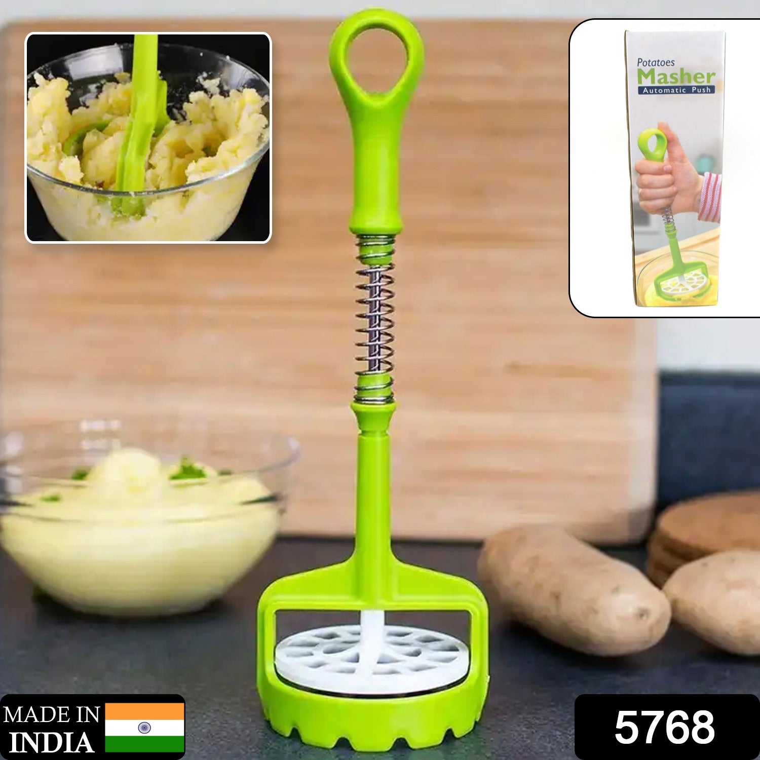 Multi Functional One-Handed Plastic Manual Mashed Potatoes Masher, Mash Sweet Potato Masher with Comfort Grip and Stainless-Steel Spring Design for Nonstick Pans (1 Pc) - Springkart 