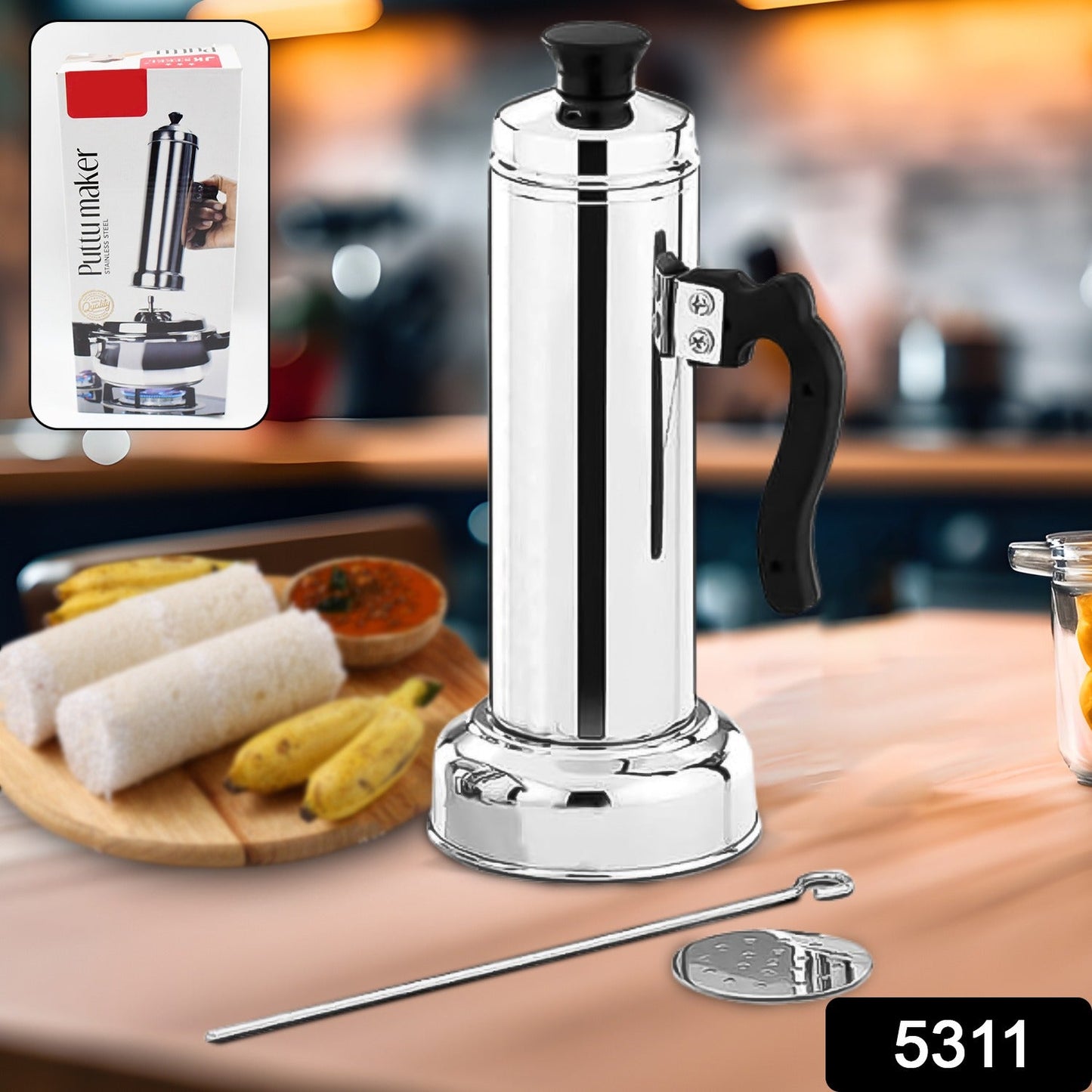 Puttu Maker Set with Steamer Plate & Pressure Cooker Top, Stainless Steel - Springkart 
