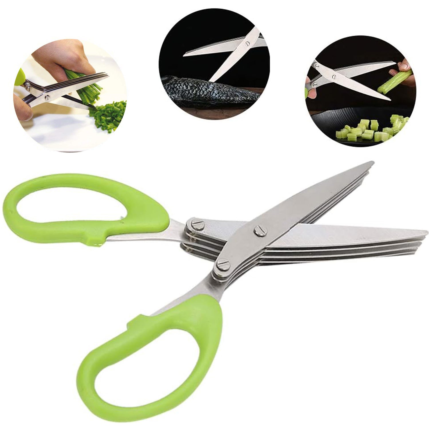 Multifunction Vegetable Stainless Steel Herbs Scissor with 3 Blades - Springkart 