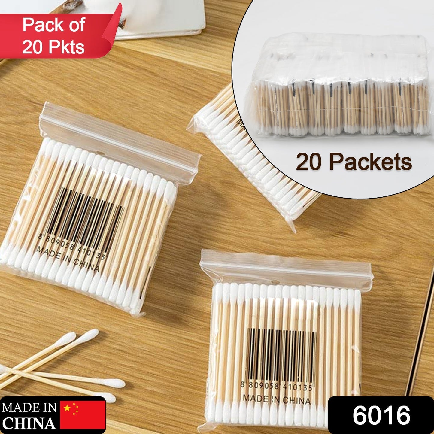 Cotton Swabs Bamboo with Wooden Handles for Makeup Clean Care Ear Cleaning Wound Care Cosmetic Tool Double Head Biodegradable Eco Friendly (pack of 20) - Springkart 