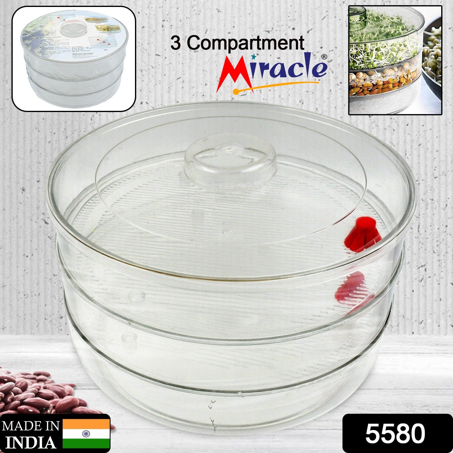 Miracle Plastic Healthy Hygienic Sprout Maker with 3 Compartments for Home, Kitchen (1 Pc) - Springkart 