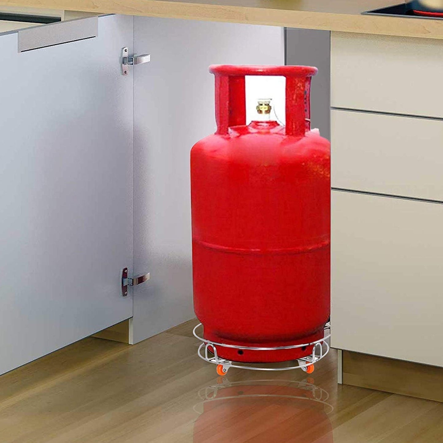 Stainless Steel Gas Cylinder Trolley with Wheels LPG Cylinder Roller Stand Movable Trolley - Springkart 