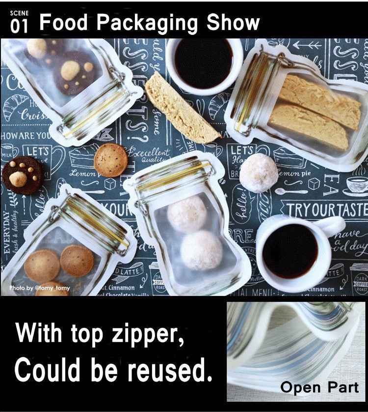 Reusable Airtight Seal Plastic Food Storage Mason Jar Zipper (150ml) - Springkart 