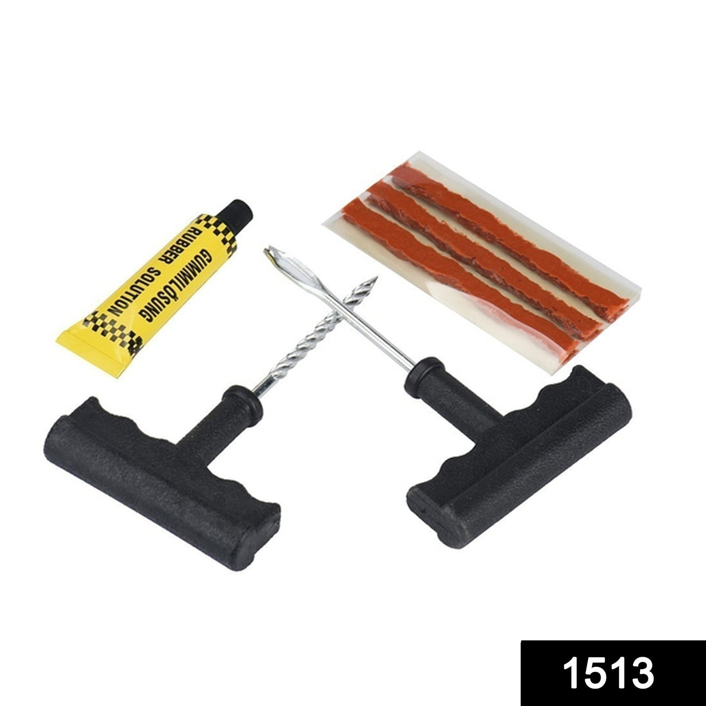 Puncture Repair Kit Tubeless Tyre Full Set with Nose Pliers, Rubber Cement and Extra Strips for Cars, Bikes - Springkart 