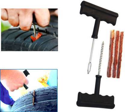 Puncture Repair Kit Tubeless Tyre Full Set with Nose Pliers, Rubber Cement and Extra Strips for Cars, Bikes - Springkart 