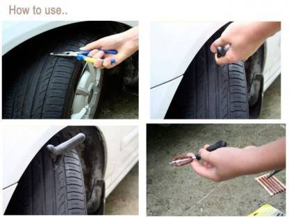 Puncture Repair Kit Tubeless Tyre Full Set with Nose Pliers, Rubber Cement and Extra Strips for Cars, Bikes - Springkart 