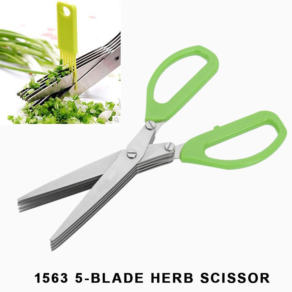 Multifunction Vegetable Stainless Steel Herbs Scissor with 5 Blades - Springkart 