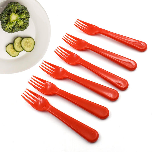 Plastic Fork Spoon, Fork Spoon Set, Fruit Fork Spoon Set | Baby Fork Spoon/Vegetable Fork Spoon, Plastic Salad Spoon, Dessert Spoon (6pc set) - Springkart 