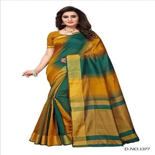 Stylish Multicoloured Cotton Saree with Blouse Piece - Springkart 