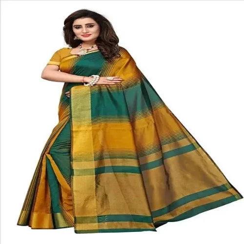 Stylish Multicoloured Cotton Saree with Blouse Piece - Springkart 