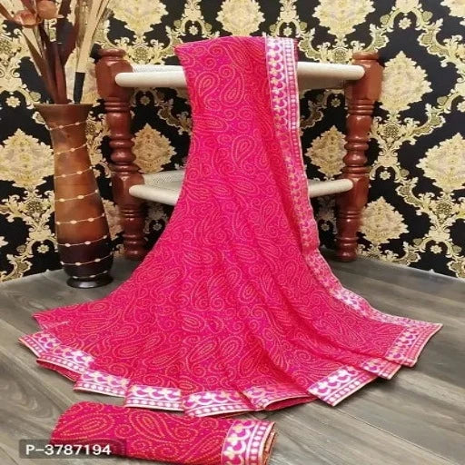 Trendy Pink Georgette Printed Saree with Blouse piece