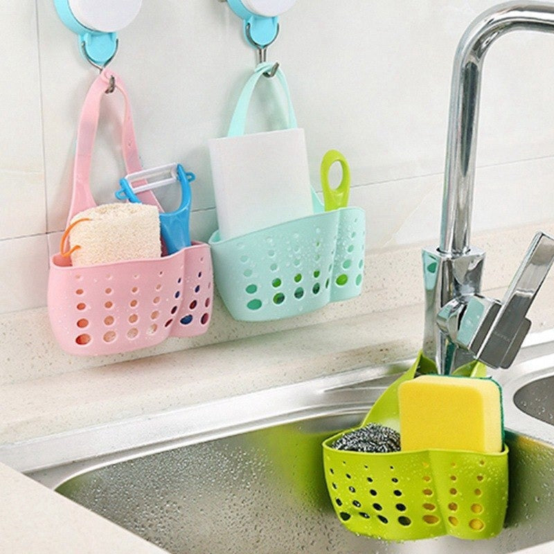 Adjustable Kitchen Bathroom Water Drainage Plastic Basket / Bag with Faucet Sink Caddy - Springkart 
