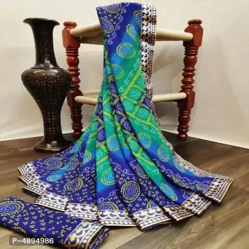 Women's Blue Georgette Printed Saree with Blouse piece