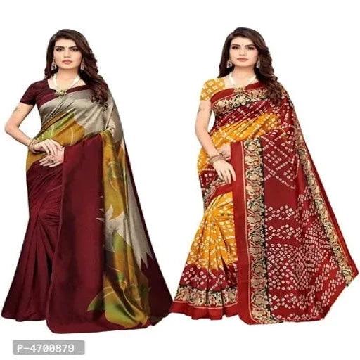 Beautiful Art Silk Printed Saree with Blouse piece II Combo of 2 Sarees II - Springkart 