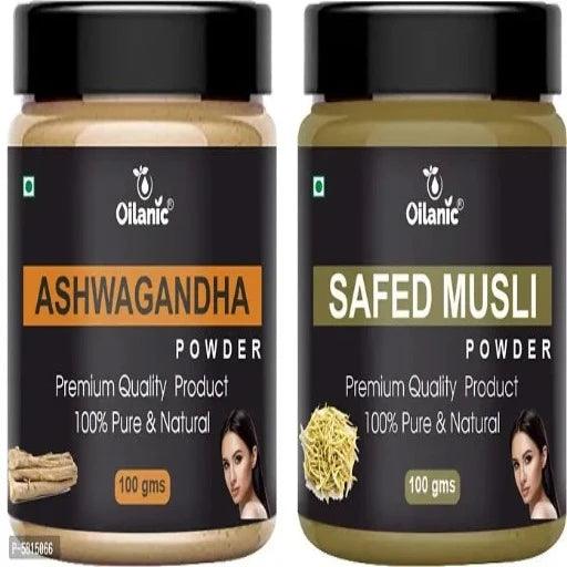 Ashwagandha Safed Musli Powder- For Skin Hair Combo Pack Of 2 Jar 100Gm (200Gm)