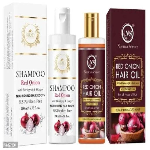 Onion Bhringraj Shampoo and Oil for Strong Healthy Hair Growth with Anti Hair-Fall (Shampoo 200ml + Oil 100ml Pack of 2 Combo)