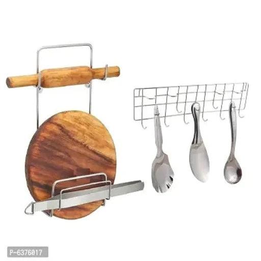 Stainless Steel Chakla Belan Stand And Ladle Hook Rail / Wall Mounted Ladle Stand For Kitchen