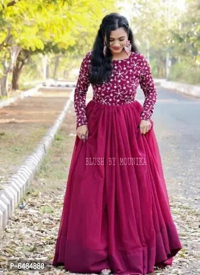 Pink Georgette Embroidered Ethnic Gowns For Women - Springkart 