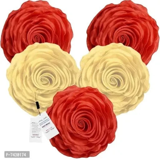Comfortable Rose Design Super Satin Cushion Covers - Set Of 5