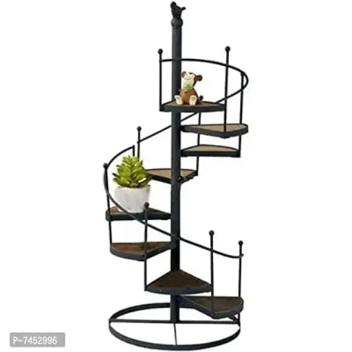 Iron and Wooden Spiral Stair Shape Flower Pot Planter Stand