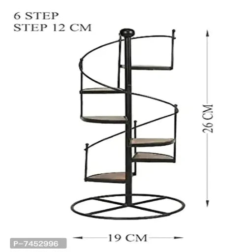 Iron and Wooden Spiral Stair Shape Flower Pot Planter Stand