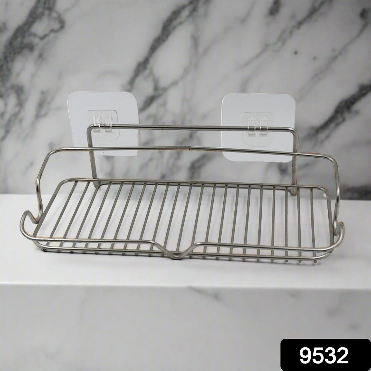 Stainless Steel Kitchen Bathroom Shower Shelf Storage Suction Basket Rack With 2 Hook (1 Pc) - Springkart 