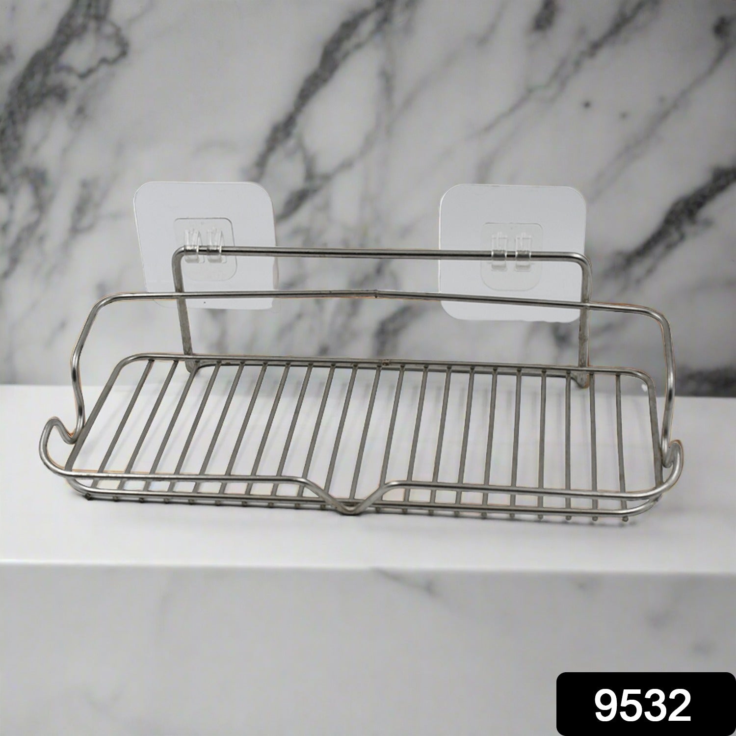 Stainless Steel Kitchen Bathroom Shower Shelf Storage Suction Basket Rack With 2 Hook (1 Pc) - Springkart 