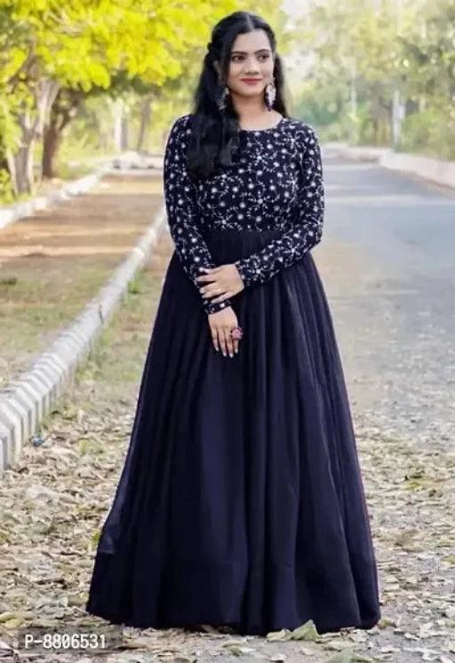 Navy Blue Georgette Ethnic Gowns For Women