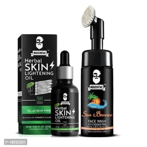 Muuchstac Skin Lightening Oil (30 ml) with Sea Breeze Face Wash - Inbuilt Brush (100 ml)