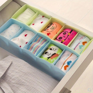 3 Pc : 5-Compartment Plastic Storage Box for Underwear, Socks, Accessories