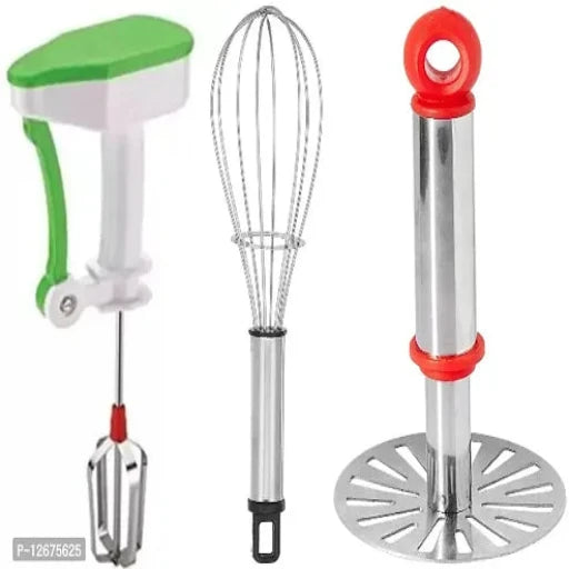 Manual Hand Blender, Whisk Stainless Steel Masher (Pack Of 3)