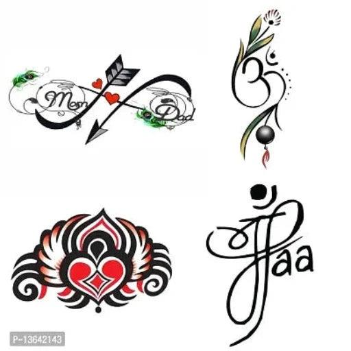 Temporary Tattoowala Love Mom Dad infinity With Om Trible Designs Pack of 4 Temporary Tattoo Sticker For Men and Woman Temporary body Tattoo (2x4 Inch) Payment:- Pre-paid