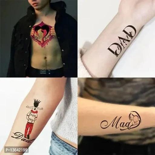 Temporary Tattoowala Love Mom Dad art Maa Designs Pack of 4 Temporary Tattoo Sticker For Men and Woman Temporary body Tattoo (2x4 Inch) Payment:- Pre-paid