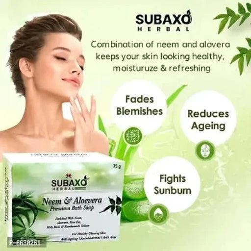 Subaxo Herbal Neem and Aloevera Premium Bath Soap 6 Pc each 75 G