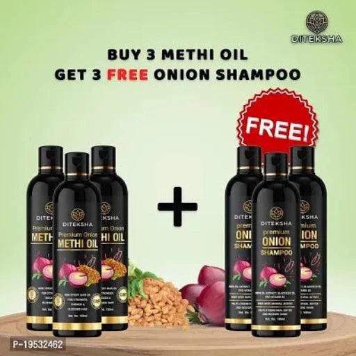 Onion Methi oil For Hair Fall Control, Hair Growth,Hair Regrowth,+ Onion shampoo free ( buy 3 get 3 free )