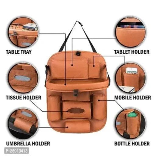 Universal Car Backseat Storage Organizer with Foldable Tray, Multi-Pocket for Bottles, Tissue Boxes 2pc Tan Colour