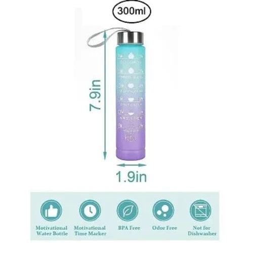 Motivational Fitness Sports Water Bottle with Time Marker, Sipper Straw, 300ML - Springkart 