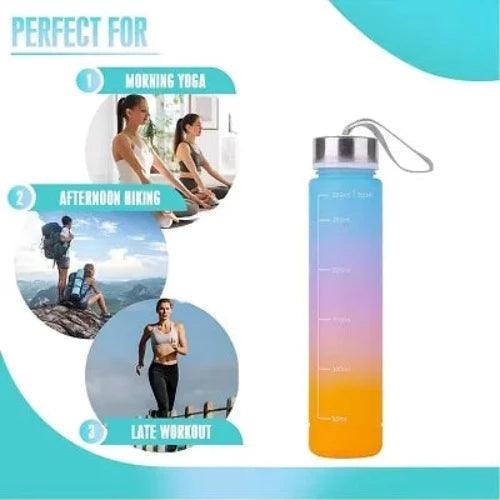 Motivational Fitness Sports Water Bottle with Time Marker, Sipper Straw, 300ML - Springkart 