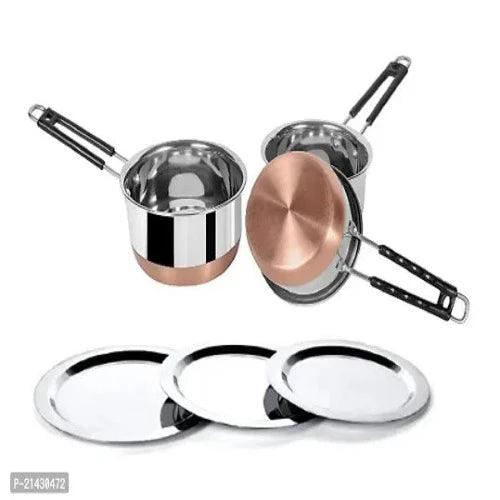 Set of 3 Flat Bottom Copper Base Saucepan with Lid / Tea Coffee Pan Set Inducti B-10 - Springkart 